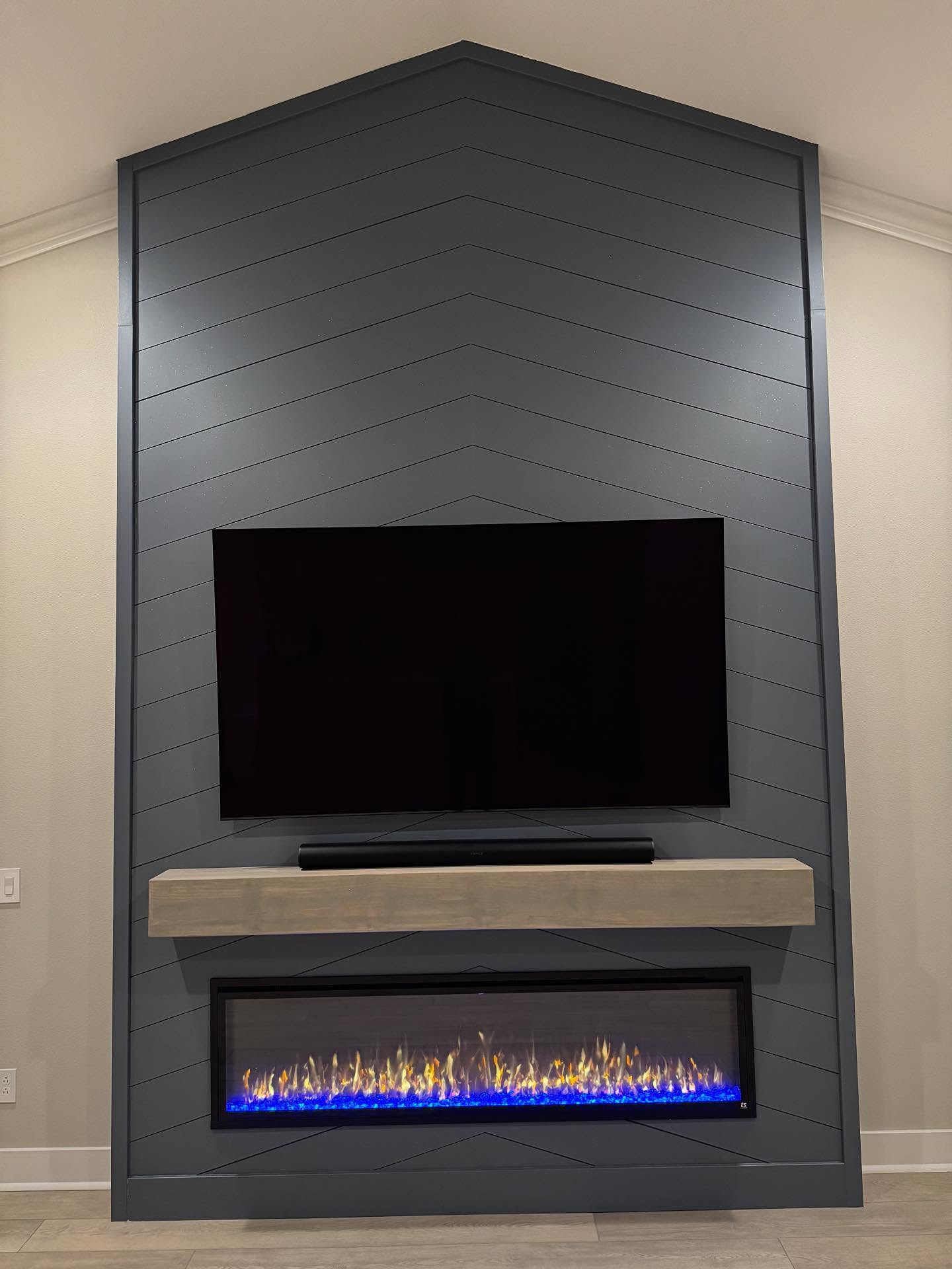 Chevron Shiplap Fireplace Feature Wall