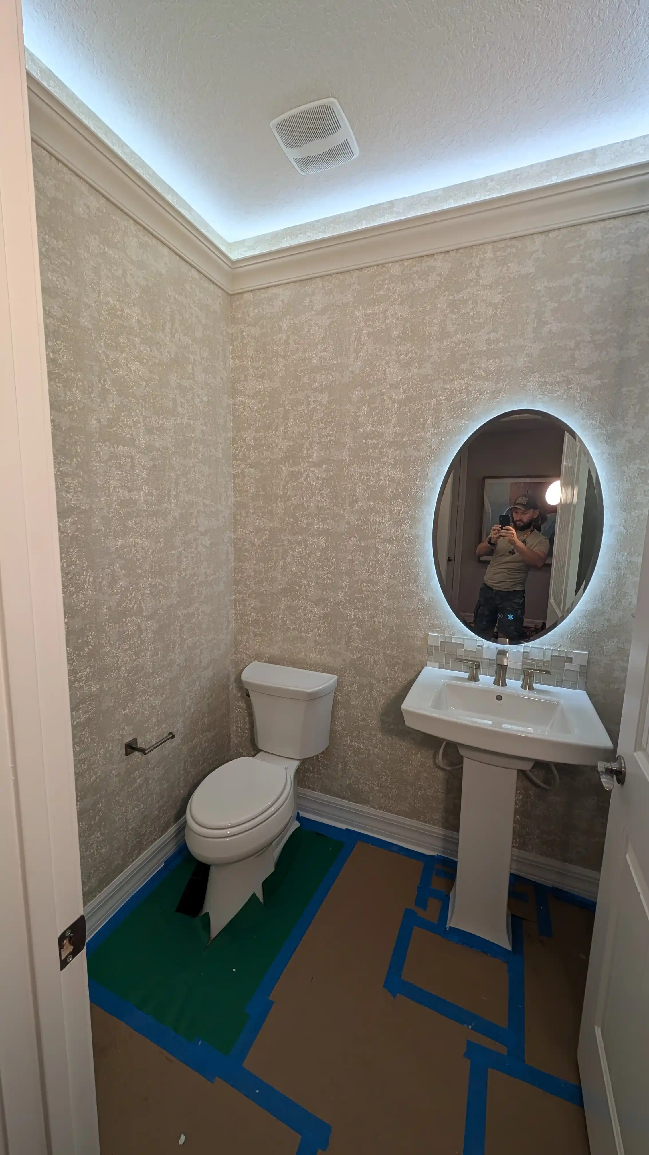 Intricate Glass Bead Wallpaper & Illuminated Crown Molding