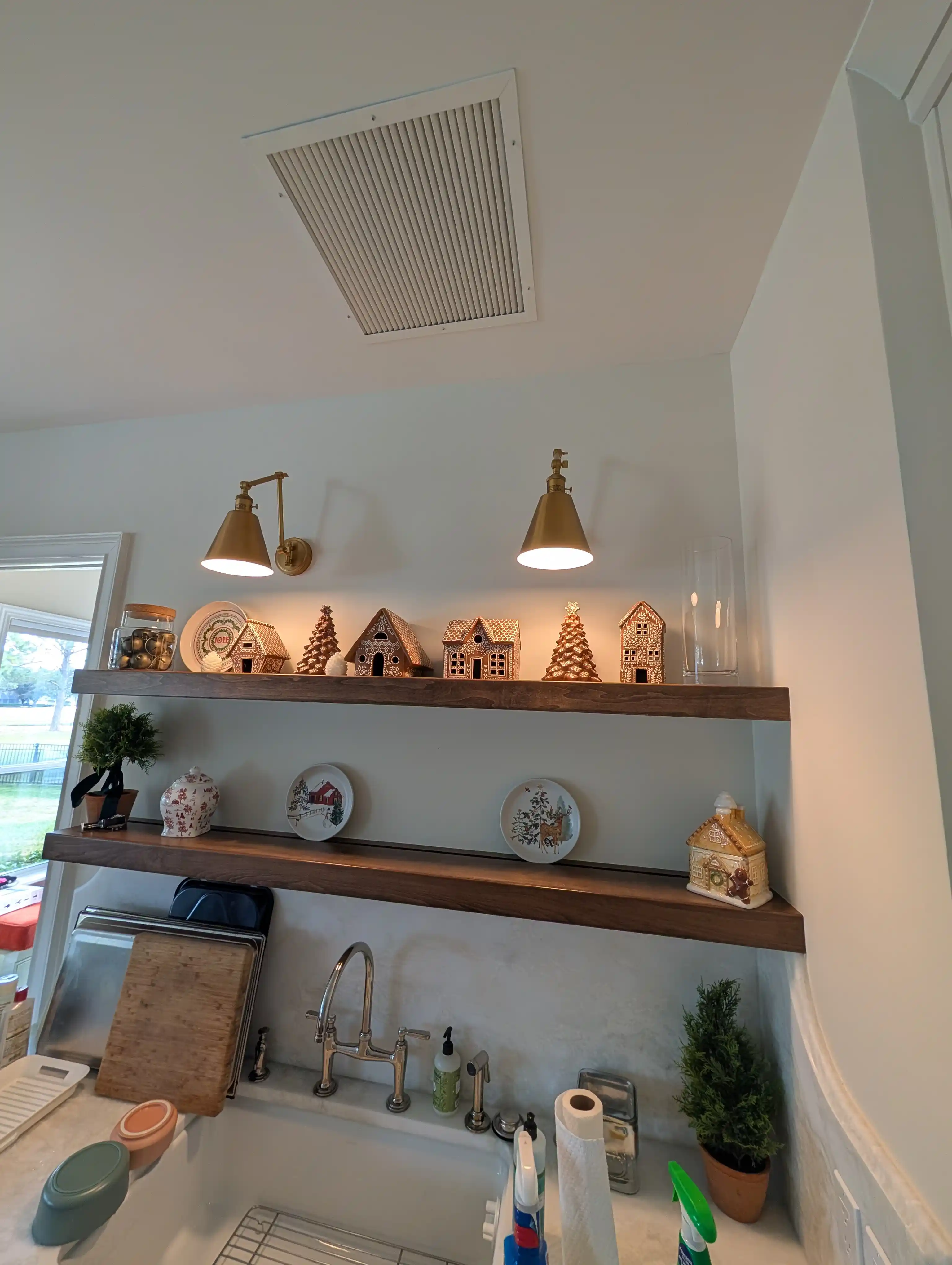 Kitchen Floating Shelves & Accent Lighting