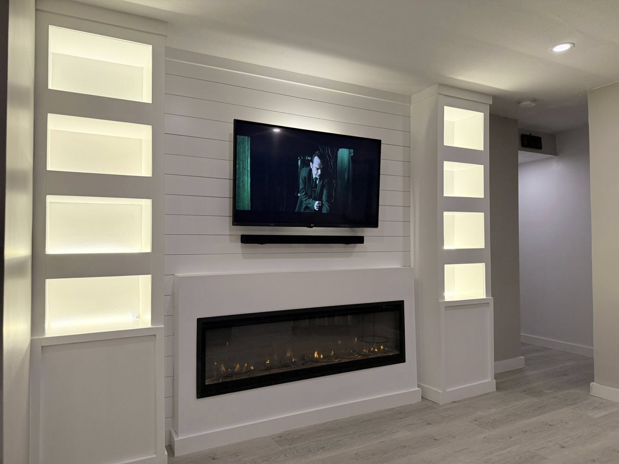 Modern Shiplap Entertainment Center & Built-in Cubbies